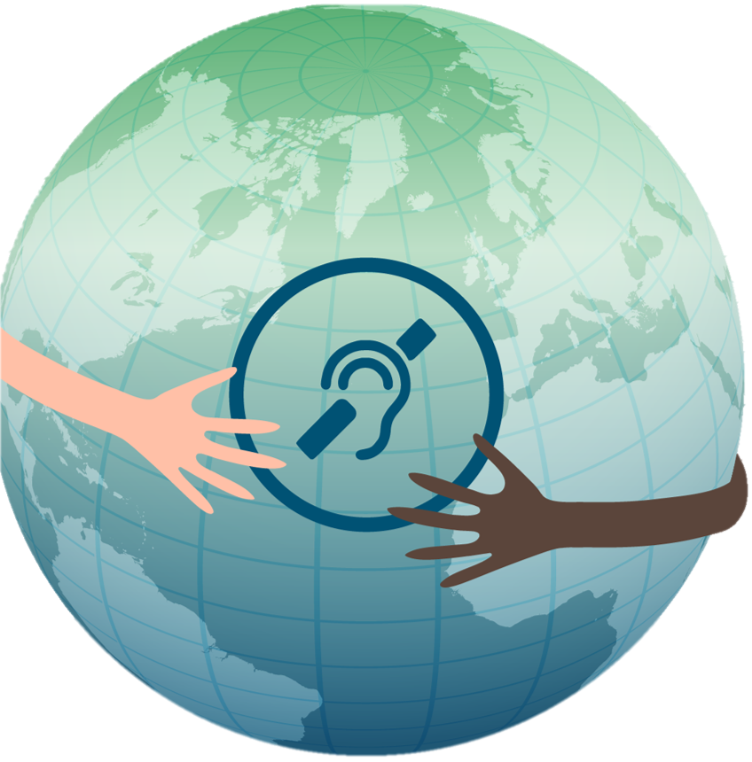 International Deaf Cooperation Different coloured hands around a globe